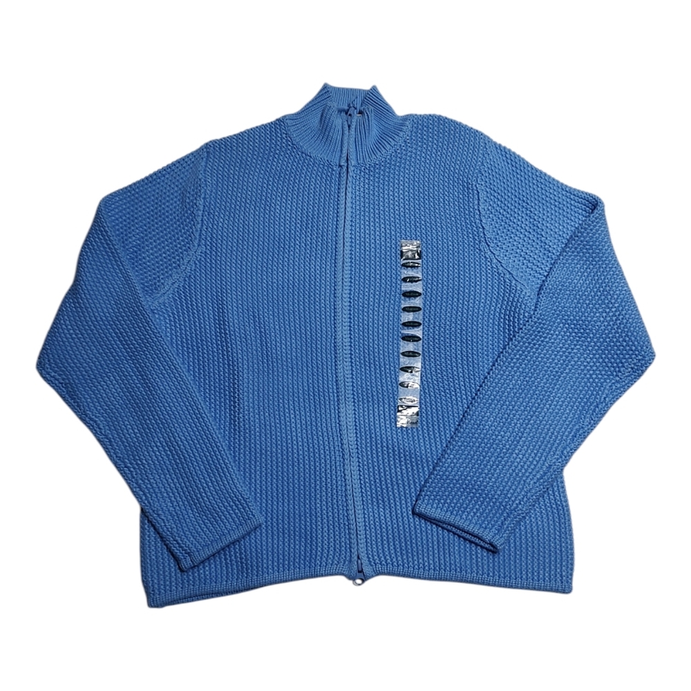 Vintage LL Bean Blue Seed Stitch Full Zip Cardigan Medium Pima Cotton NWT